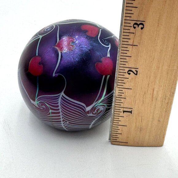 Grant and Randolph Studios deep Cabot Blue swirl and red heart design paperweigh - Picture 7 of 8